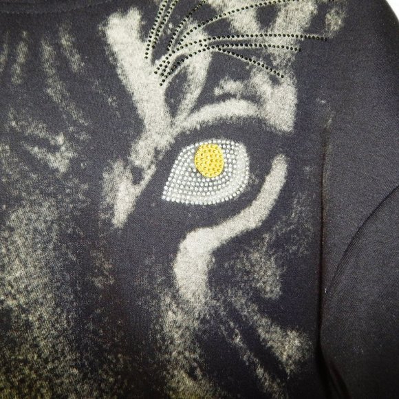 NEW HEADS OR TAILS Rhinestone Tiger Face HOODIE PULLOVER SWEATSHIRT Black Large - Picture 4 of 8